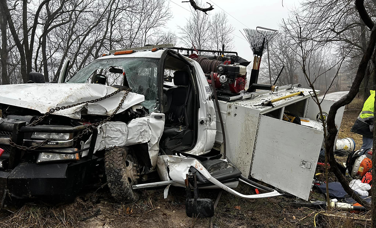 Two hurt in Cabool crash; fire truck hits ice patch and overturns